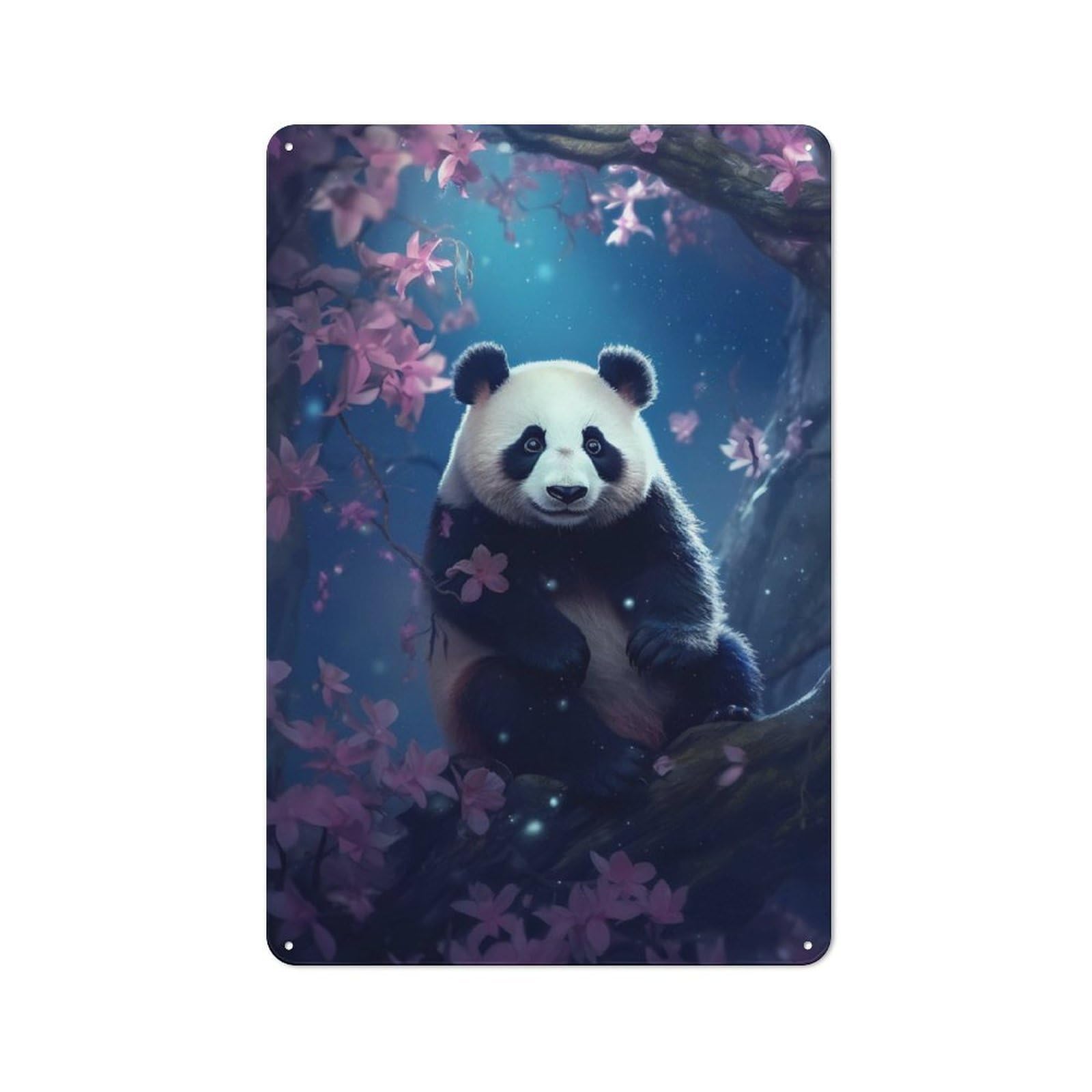 Junmoney Panda Cherry Tree Vintage Vintage Tin Sign 30X20cm, Cafe Wall Decor For Bakery, Diner, Cafe Or Family Room