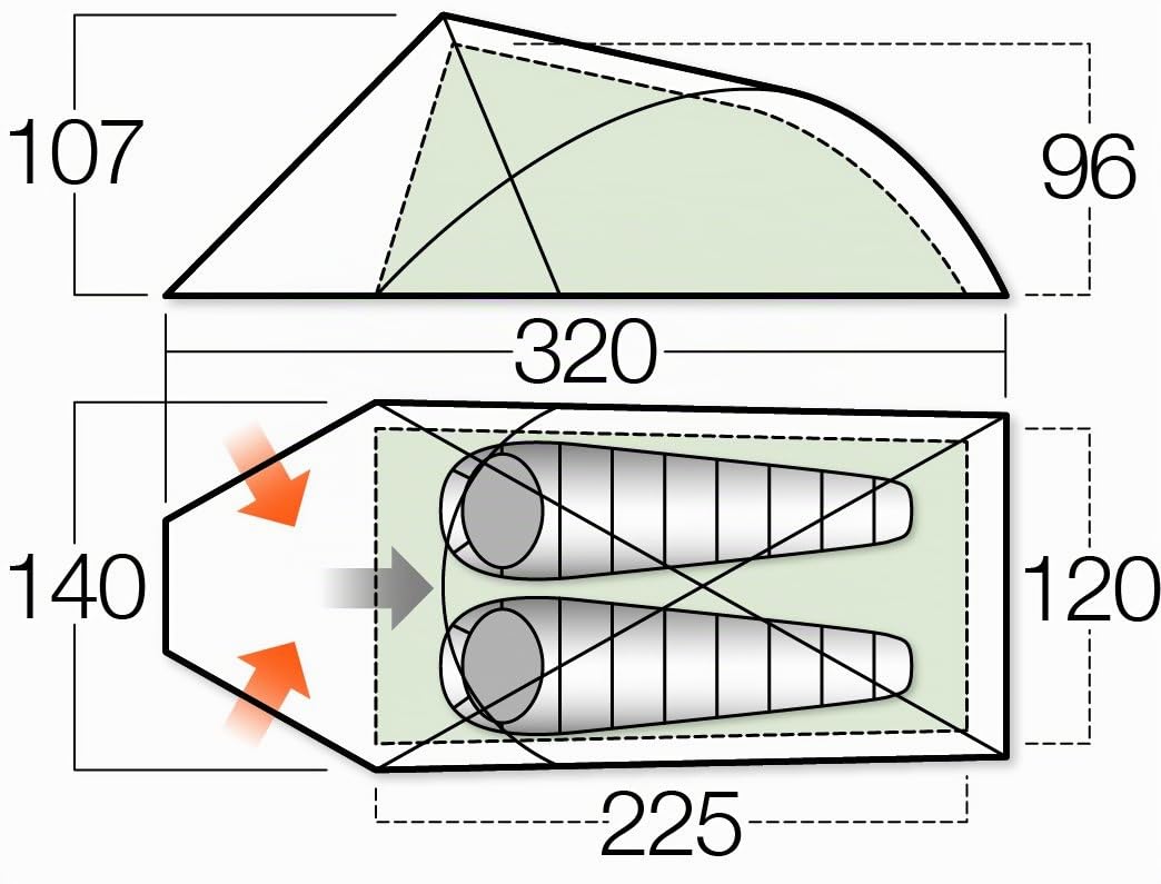 Vango Hydra 200 Leichtes 2-Personen-Zelt für Wanderungen, Trekking, Camping, 5000 mm Wassersäule, halbgeodätisches Design mit Alustangen, Pine
