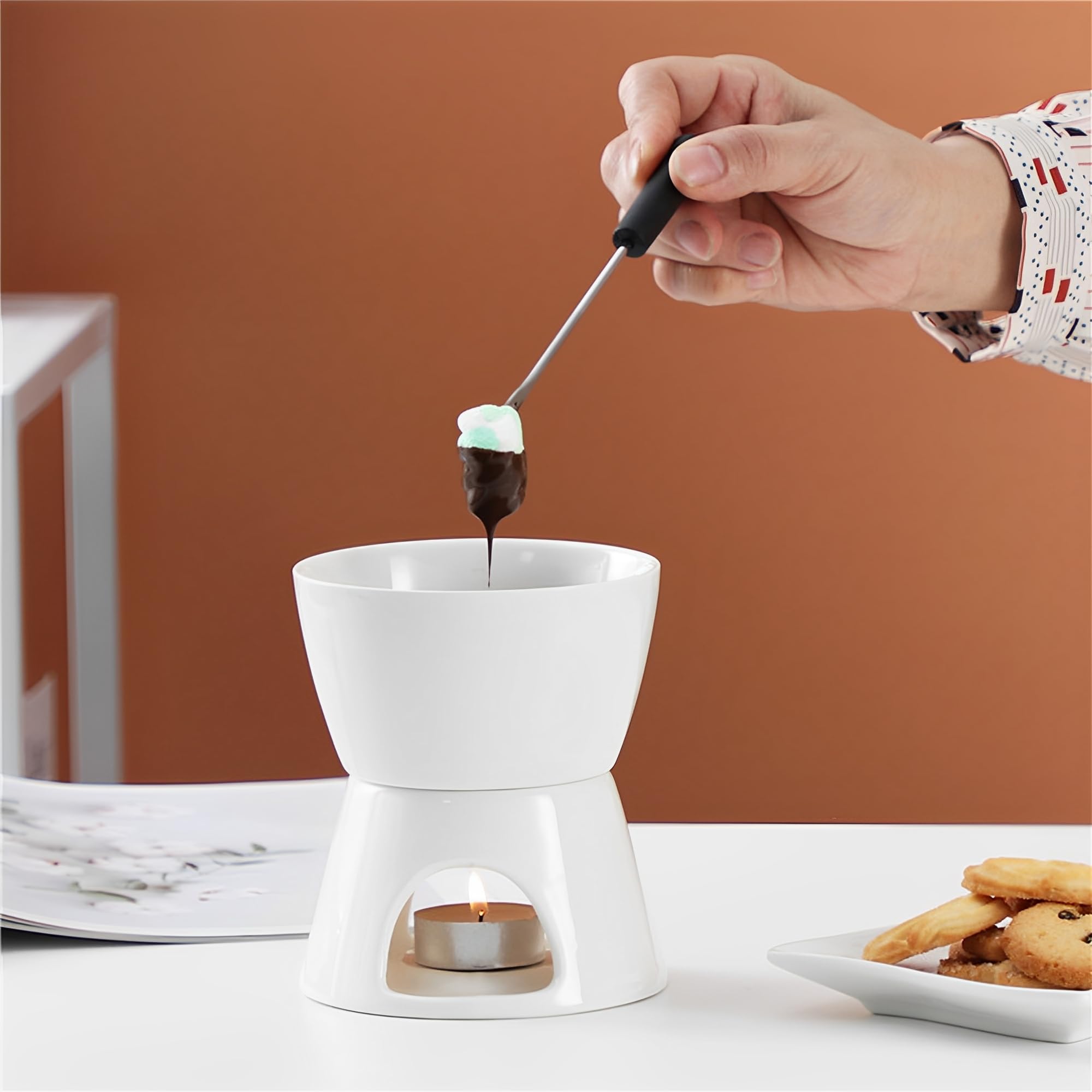 MZSX Chocolate Cheese Fondue Pot Set, Complete Cheese Fondue Sets with Fondue Pot Candle & 4 Forks - Image 3
