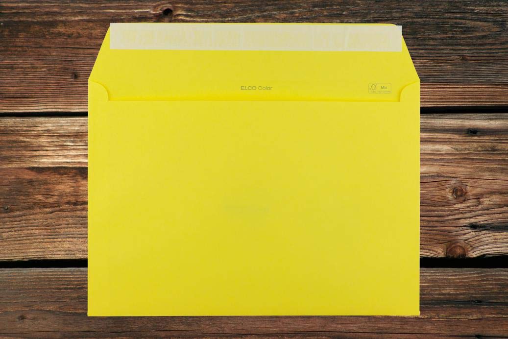 Elco Color Briefumschläge mit Fenster/intensiv - gelb / 229 x 324 mm (C4) / mit Abziehstreifen/Versandtasche/haftklebend / 250 Stück