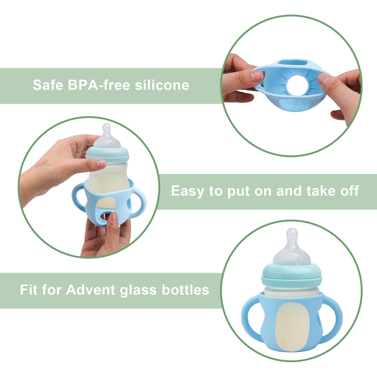 3pz Manicotti in Silicone per Biberon per Philips Avent, Manicotto in Silicone per Biberon Dal Design Curvo Protezione Antirottura per Biberon Compatibile con Philips Avent 120ml(Blu)