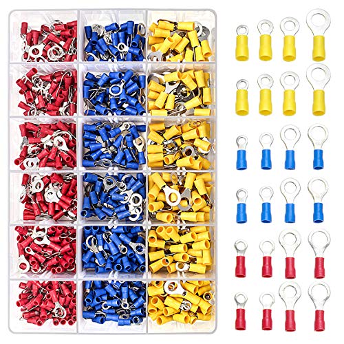 Qibaok 720 PCS Ring Crimp Terminals Connectors Electrical Wire Connectors Insulated Assortment Kit