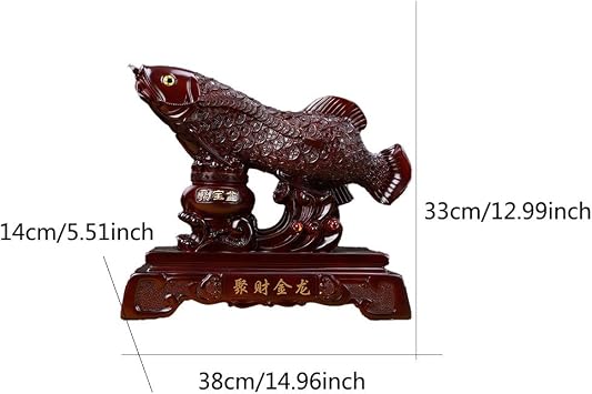 Figurines,Feng Shui Statues/Ornaments,Arowana Fish Figurine Wtih Treasure Basin Resin Sculpture Ornament Wealth Home Office Decoration, Opening Gifts,B
