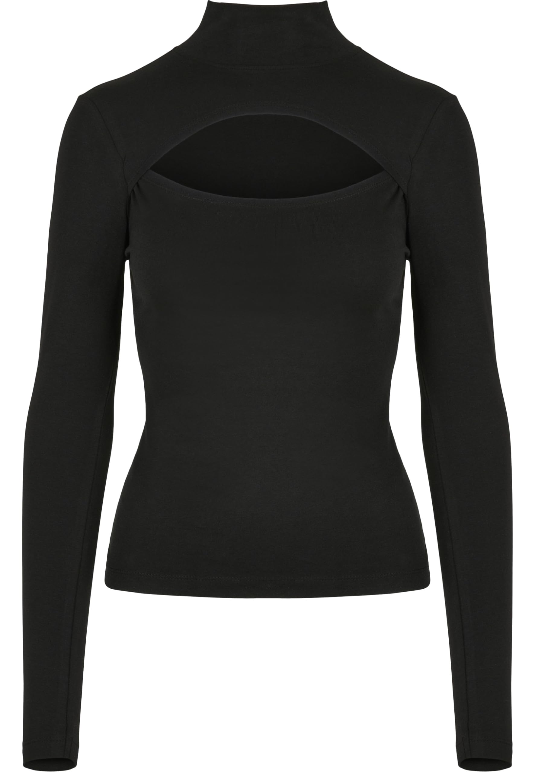 Urban Classics Women's Ladies Cut-Out Turtleneck Longsleeve T-Shirt, Black, XXL
