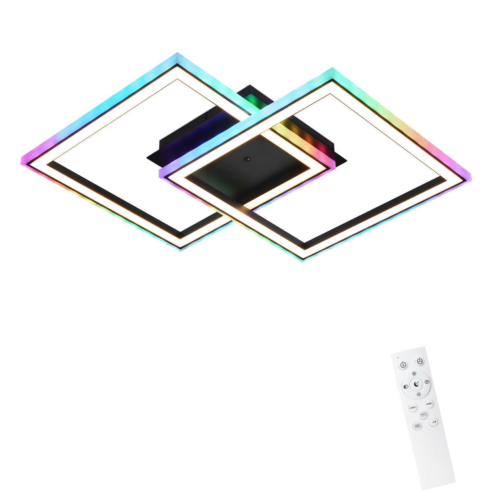 Homefire LED Deckenleuchte RGB Farbwechsel Deckenlampe Schwarz 40W Dimmbar | Modern Schlafzimmerlampe mit Fernbedienung, Eckig Deckenleuchten, Metall Küchenlampe für Jugendzimmer, Wohnzimmer, Gaming