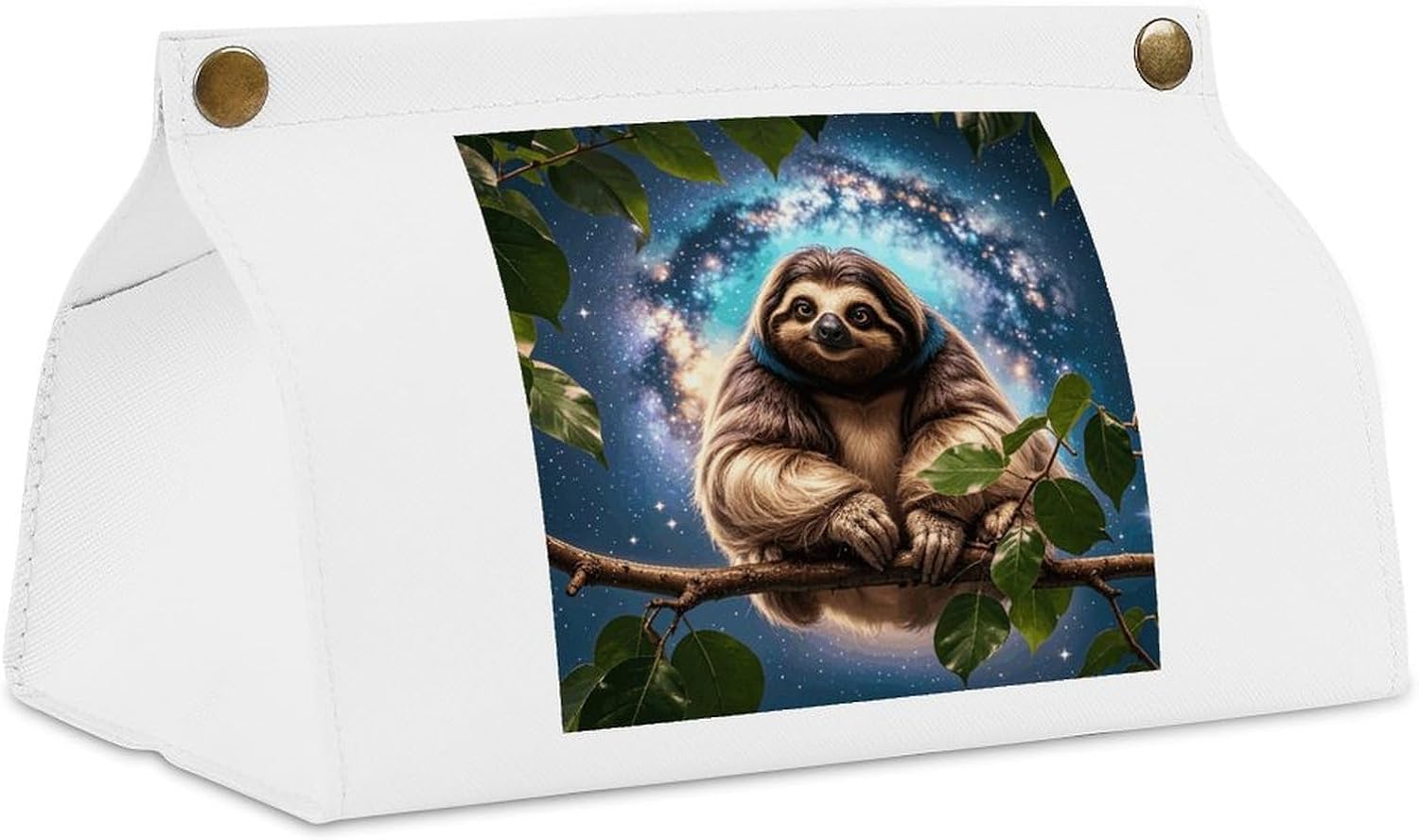 PU Tissue Box Cover Funny Animal Galaxy Sloth Printed Decorative Tissue Paper Holder Napkin Tissues Organizer for Bathroom Vanity Countertop Night Stands Office Desk