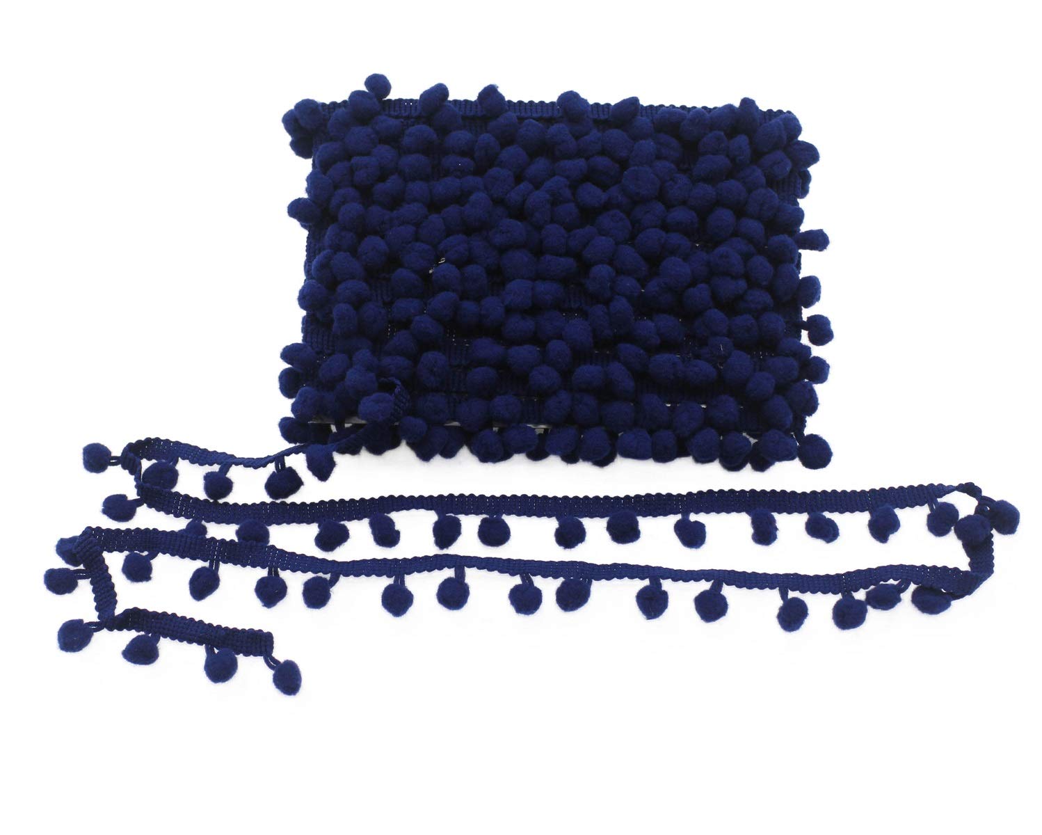 Yalulu 20Yards mini Pom Pom Trim Ball Fringe Ribbon DIY Sewing Accessory Lace Trim for Pillow Curtains Home Decoration (Navy Blue)