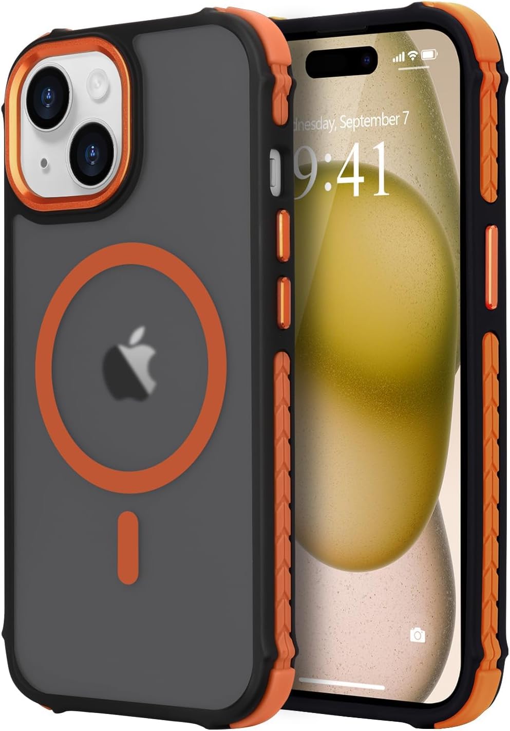 Magnetic for iPhone 15 Case, Compatible with Magsafe, Bumper Military-Grade Protective Cover, Slim Shockproof Anti-Scratch Translucent Matte Men Women Phone Case for iPhone 15 6.1", Orange