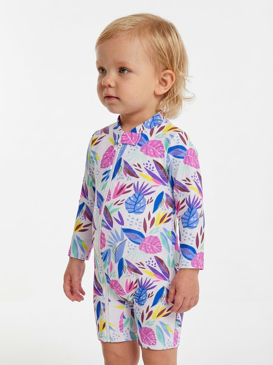 BONVERANO Costume da bagno riciclato da bambina con chiusura lampo intera protezione UV 50+