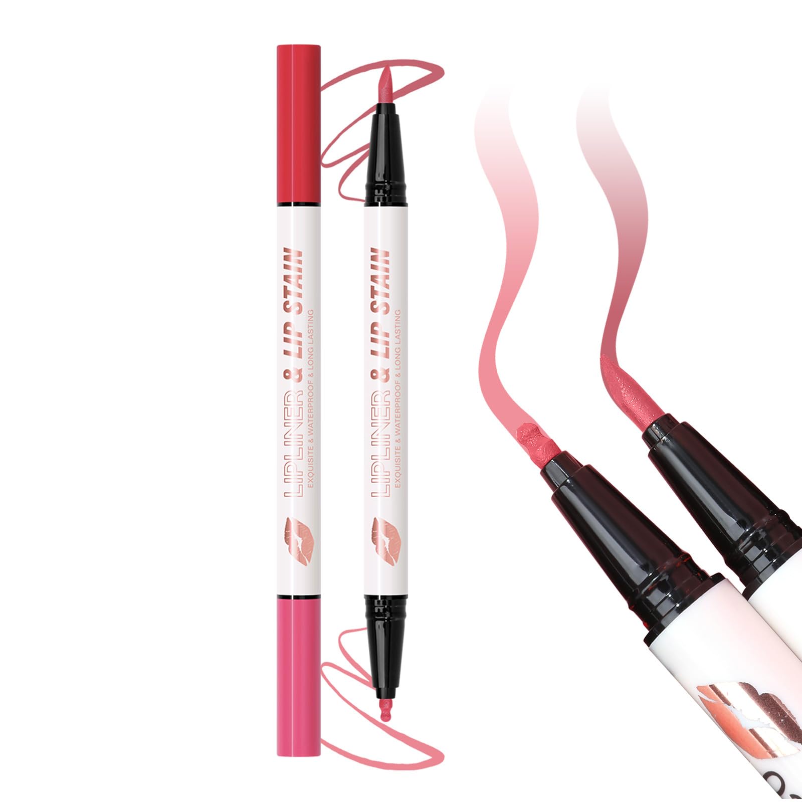 DAGEDA 2 Colors Lip Liner Pencil,Double-ended Liquid Lipstick Design,Natural Matte Finish,Longlasting, No Transfer Lip Stain Marker Makeup for Women(B)