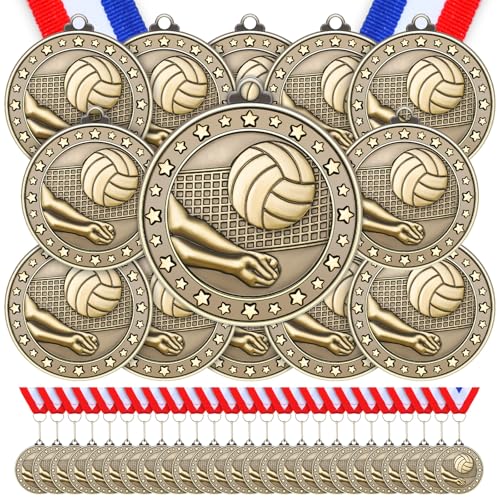 Image of Remuuly 60 Pcs Gold Award Medals 2 Inch Soccer Baseball Volleyball Football Cheer Trophy Medals Metal Awards Bulk with Neck Ribbons Trophy Prize Gifts for Sports Competitions