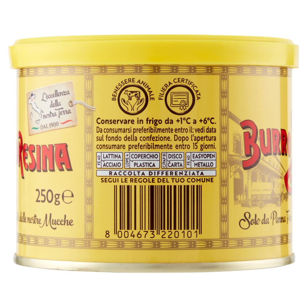 Latteria Soresina Burro - Mantequilla fabricada solo con crema de leche fresca, lata de excelencia italiana con 250 g