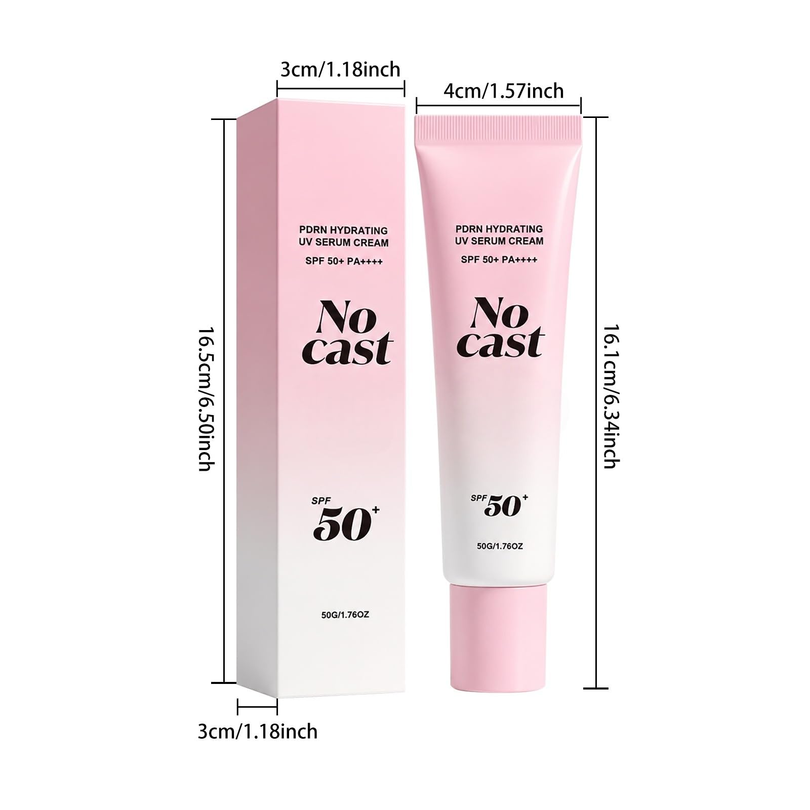 Crème Solaire Hydratante PDRN No Cast SPF50+ PA++++, Fluide Solaire Visage Non Grasant sans Effet Blanc, Protection UVA/UVB Longue Durée, Crème Solaire Légère Hydratante pour Peaux Sensibles, 50g