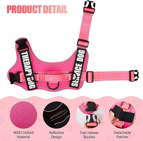 Miniatura 4 de Juego de arnés y correa para perro, chaleco reflectante para perro con 10 parches, 3 anillos, chaleco para mascotas sin estrangulamiento para