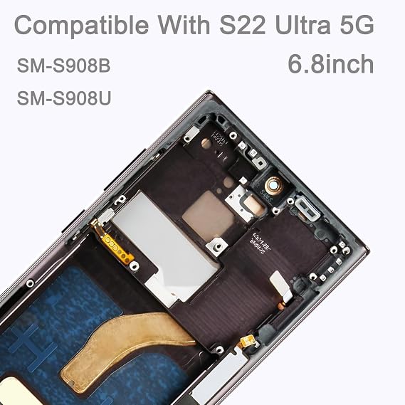 LCD Screen Replacement for Samsung Galaxy S22 Ultra S908U S908A US Version 6.8 Display Assembly LCD Touchscreen Digitizer with Frame Black
