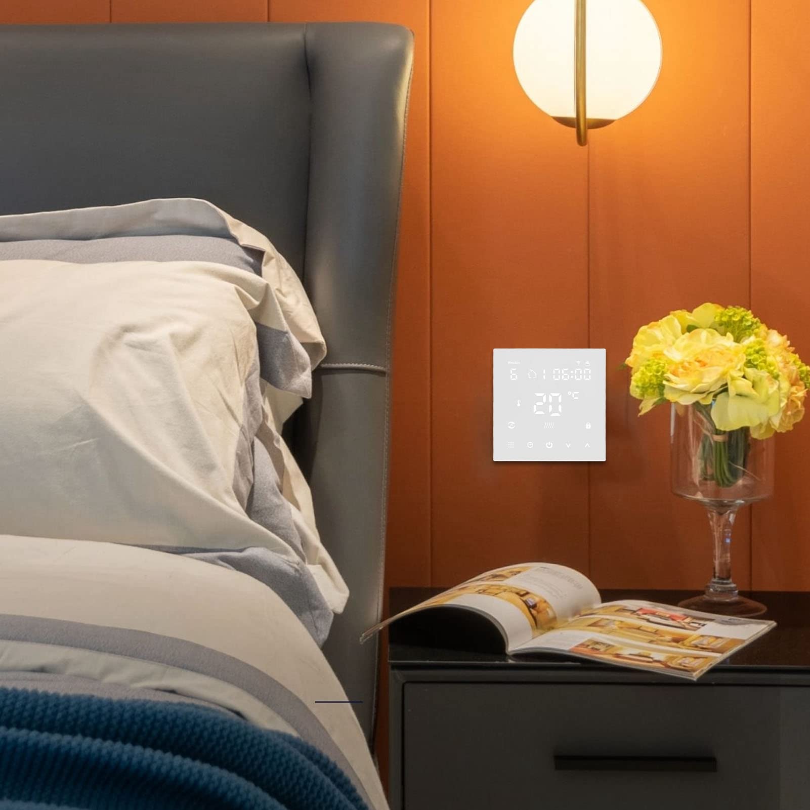 Termostato WiFi digitale con schermo touch, controllo vocale tramite app, termostato intelligente con autocalibrazione per riscaldamento a pavimento.