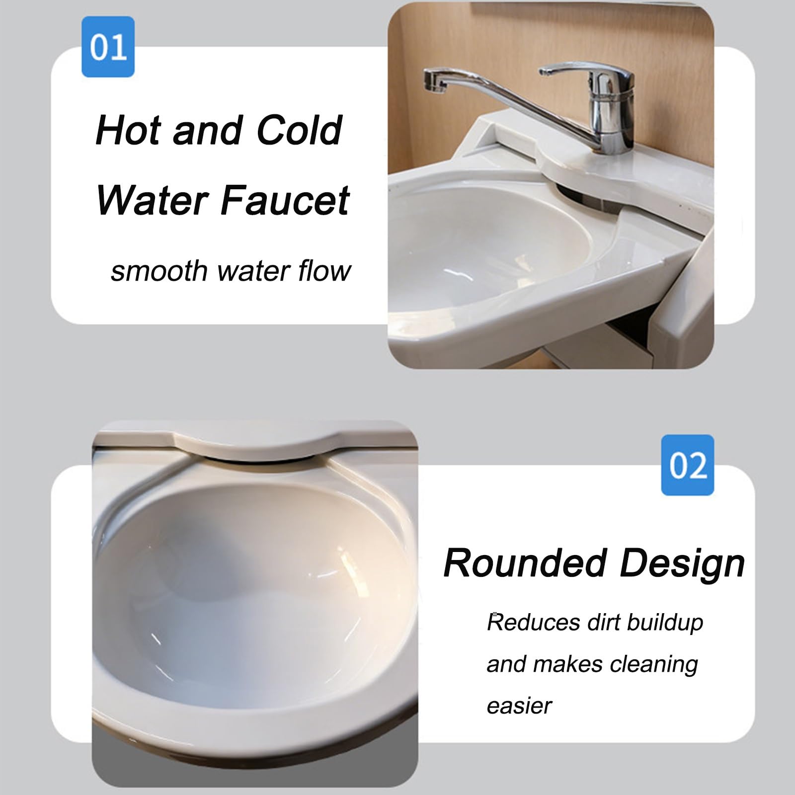 Fregadero Plegable Camping con Grifo de Agua Fría y Caliente, Fregadero Portatil Camping de Pared, Lavabo Caravana de Acrílico para Cocina de Caravana