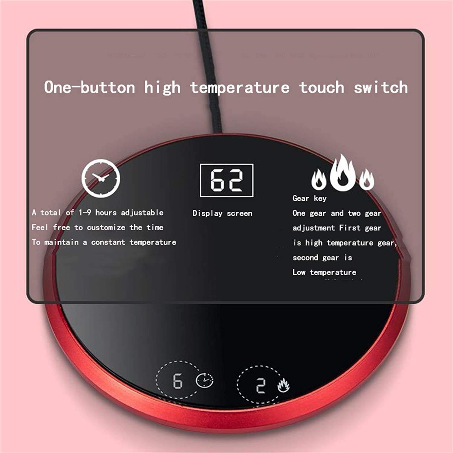 Calentador de taza de café USB for escritorio con interruptor de pantalla táctil, taza de café más caliente for uso doméstico de oficina, 2 configuraciones de temperatura y sincronización inteli