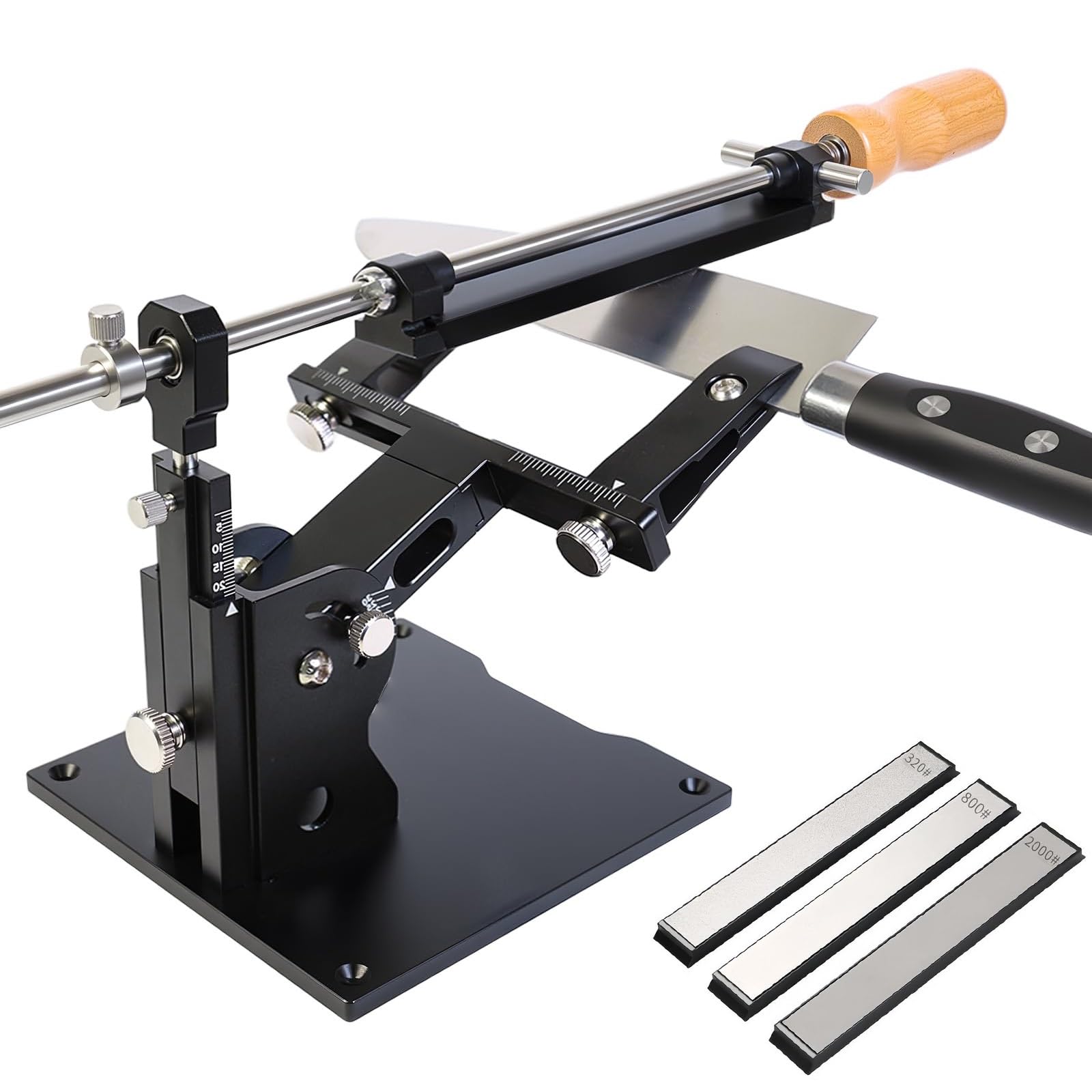 Sistema de afilado guiado para cuchillos, kit de afilado ajustable con 3 piedras de diamante, afilador de aluminio, dispositivo de afilado de ángulo fijo para navajas de cocina