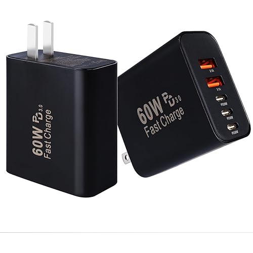 Type C Charger Fast Charging Block,60W Phone Charger Multiport USB C Power Adapter,2Pack Quick 5-Port Type C Wall Chargers Plug for iPhone 17/17 Pro Max/17 Air/16 ProMax/16e/15 Pro/15 Plus/14/13/12/11