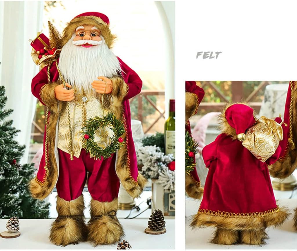 12/18/24'' Santa Claus Figurines Christmas Decorations with Wreath Gift Bag Santa Doll Figurine