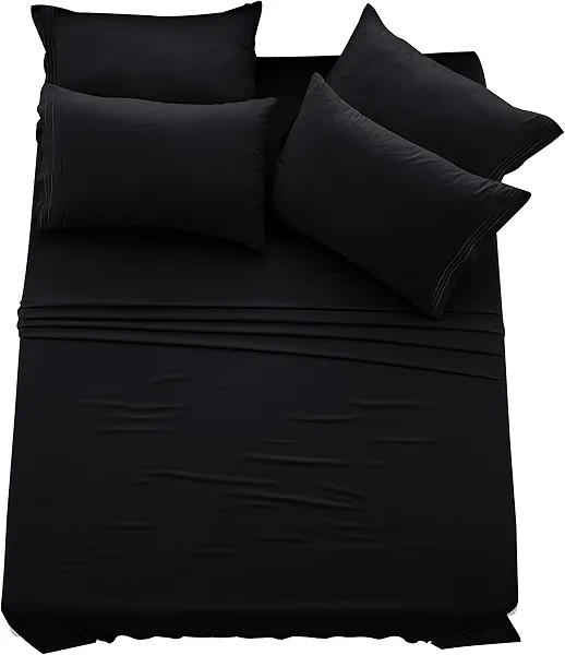 LUX Décor King Sheet Set - 4 Piece Ultra-Soft Microfiber Bed Sheets with Flat Sheet, 16 Inches Deep Pocket Fitted Sheet & Pillowcases, Cooling & Breathable, Hotel Luxury, Oeko-TEX - Black