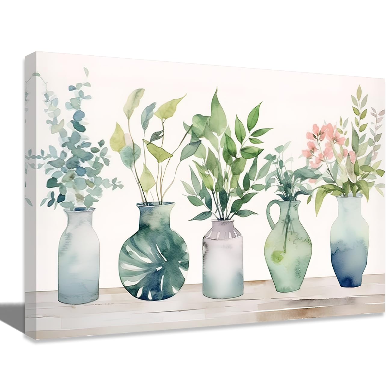 LMYSXAOZ Farmhouse Flower Canvas Wall Art Rustic Green Botanical Floral in Bottle Picture Prints for Living Room Bedroom Bathroom Decor (20.00" x 30.00")