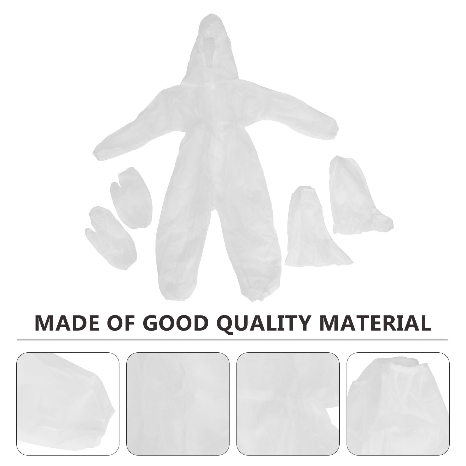 VALICLUD Mono desechable para niños con muñecas elásticas, Tobillos y Capucha, Traje de ventilación Antipolvo no poroso, Blanco, con Guante y Funda para Zapatos