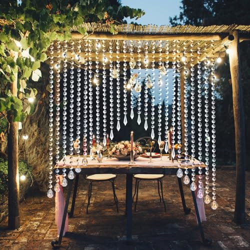 Image of Jishi 33ft Crystal Garland Strands, String of Beads w /Crystal Teardrop Prism Pendant, Hanging Crystals for Decoration for Centerpieces, Chandeliers, Christmas Tree, Clear Acrylic Diamond Beaded Chains