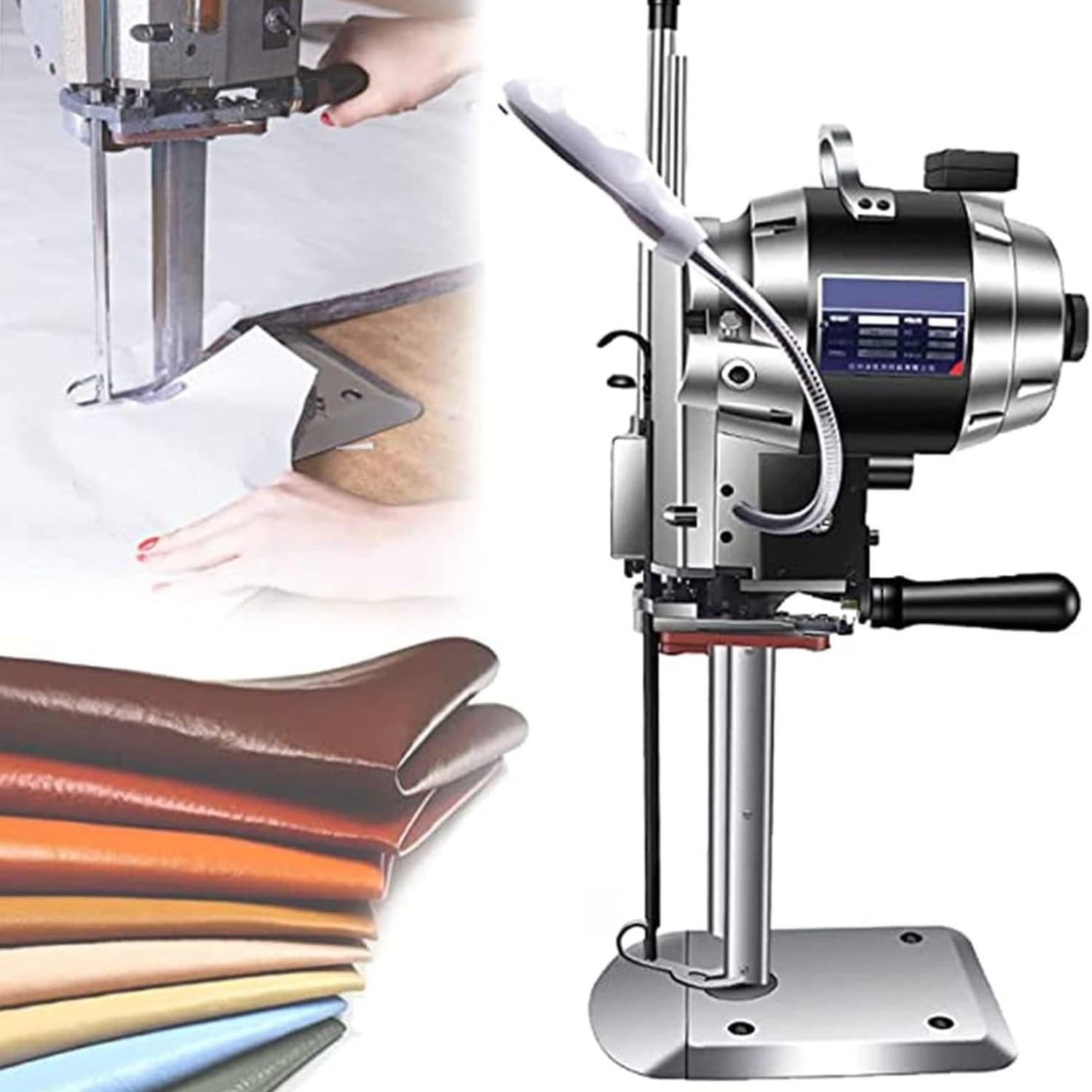 Electric Fabric Cutting Machine With LED Light,6/8/10 Inch Vertical Fabric Straight Knife Cutter,1100w Industrial Fabric Cutting Machine with Automatic Knife Sharpen,For Fabric Clothing Leather Paper(