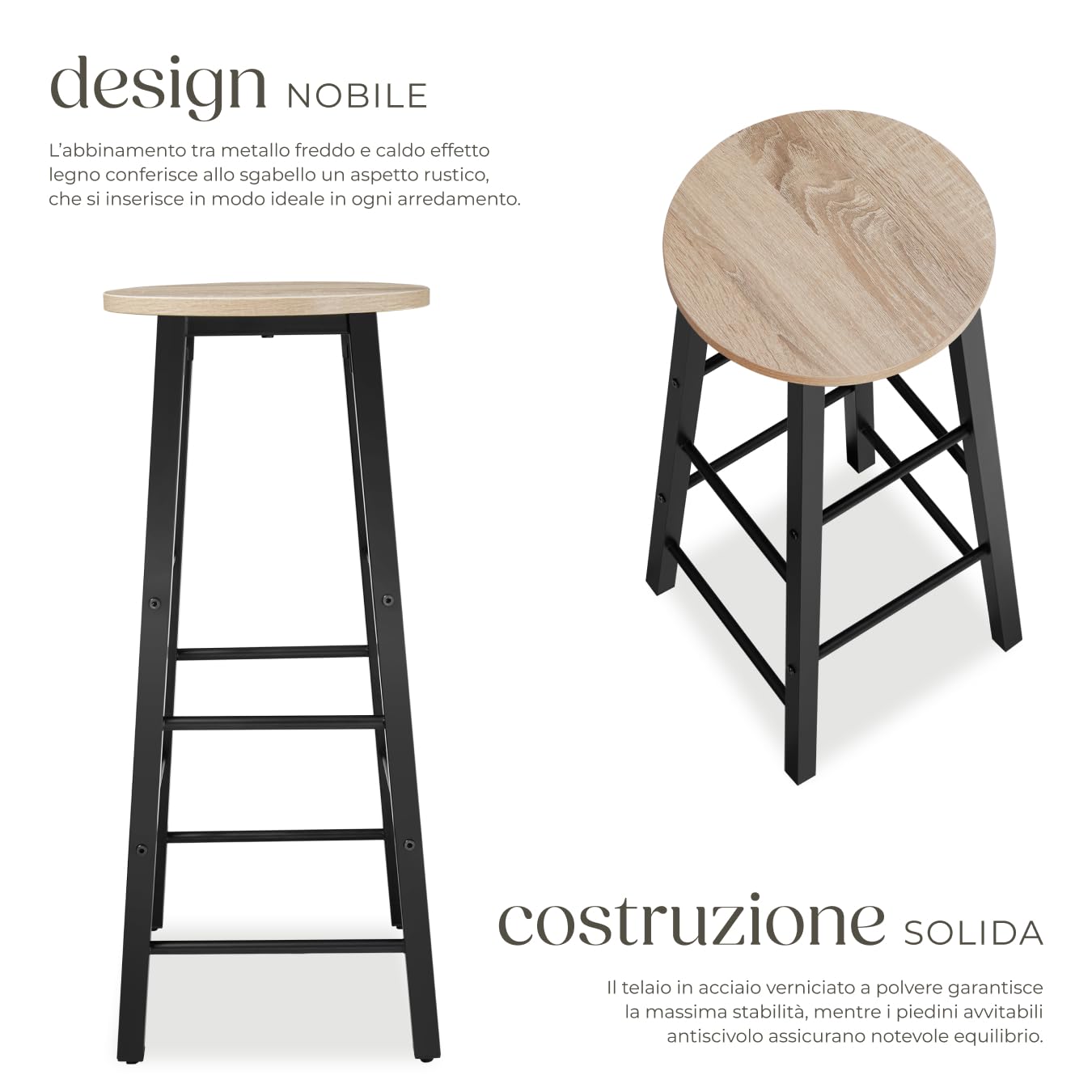 tectake® 2 Sgabelli bar 31x31x72,5cm, Sgabelli cucina stile industriale, Sedie bar con poggiapiedi effetto legno, Arredo Cucina, Sala da pranzo, Ufficio, Hotel, Penisola, Bancone - Legno Chiaro