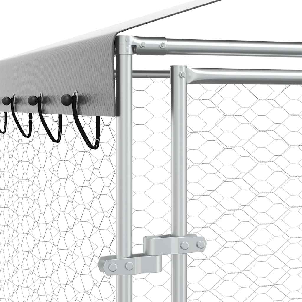 vidaXL Cuccia Cani Esterno Tetto Argento 3x1,5x2,5m Acciaio Zincato