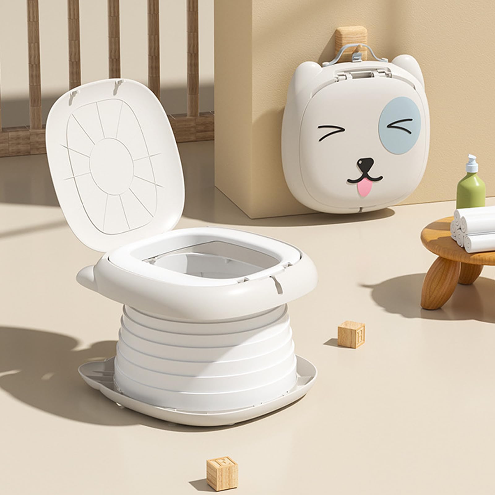 Faltbarer Toilettensitz für Kinder, Reisetöpfchen für Auto, Outdoor & Indoor, Praktisch für Camping & Unterwegs, Kompakt und Tragbar Kinder Klapptoilette rosa (Hochwertiges Grau)
