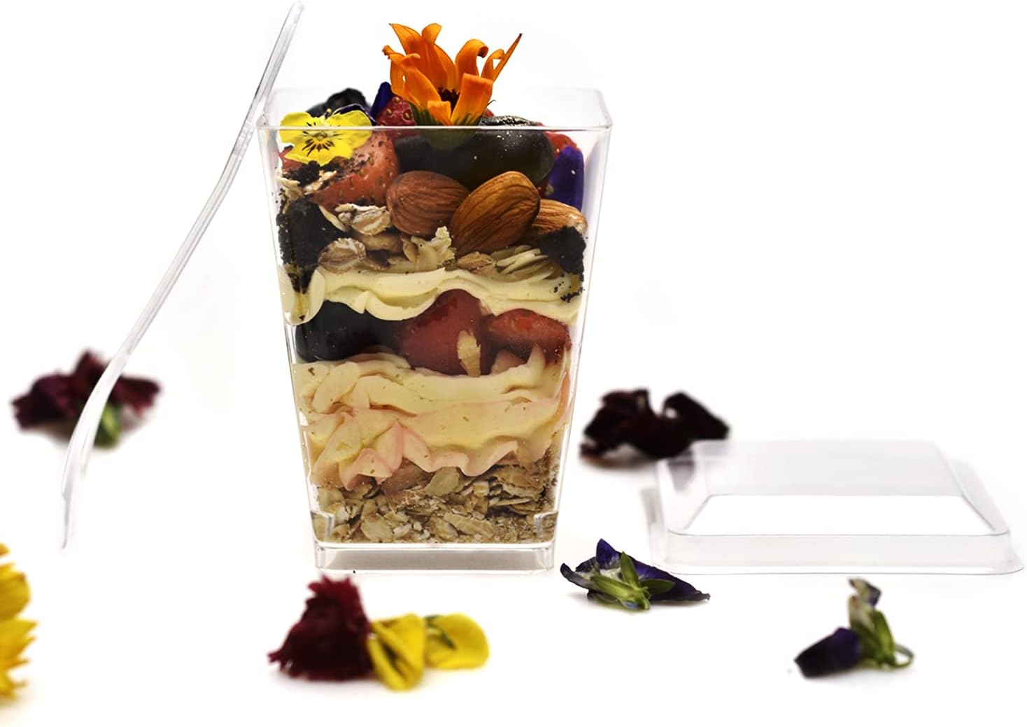 HallGEMs - Premium Dessert Cups with Lids and Spoons (Pack of 50, 168 ml), Reusable Party, Event, and Catering Cups
