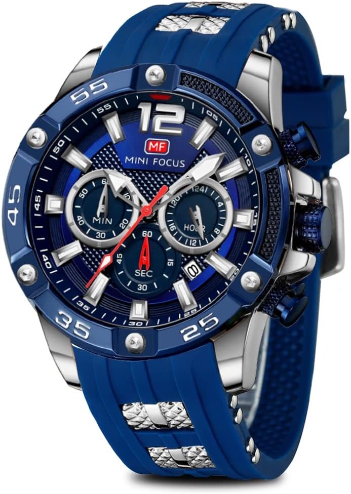 Watch for Men Sport Military Waterproof Chronograph Mens Watches Analog Quartz Big Face Classic Stylish Fashion Casual Designer Business Work Wrist Watch Elegant Gift for Men