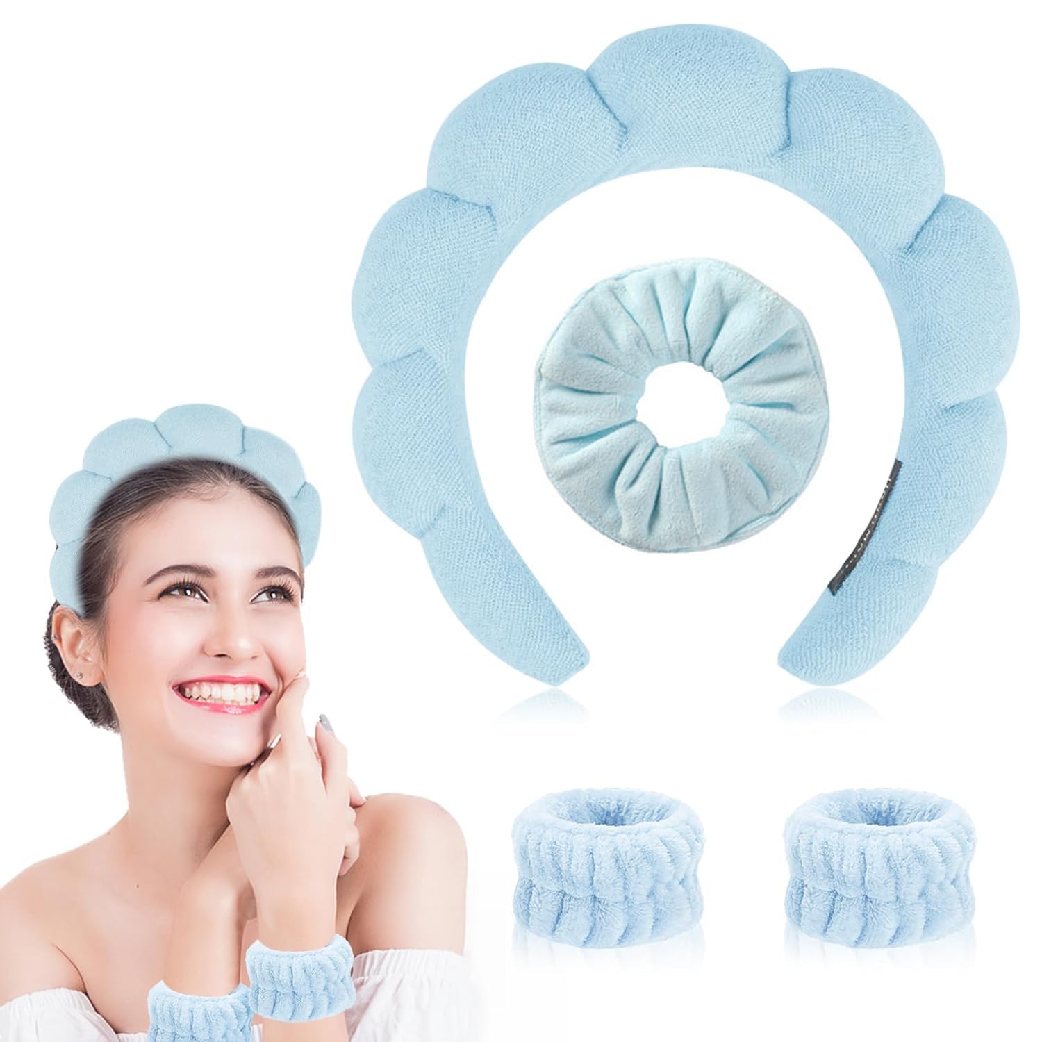 Youery Spa Fascia per Capelli da Donna, Fascia per Spa in Spugna con 2 Fasce per Polso e 1 Elastici per Capelli Accessori per Capelli per Lavare il Viso, Struccante, Doccia, Cura della Pelle (rosa)