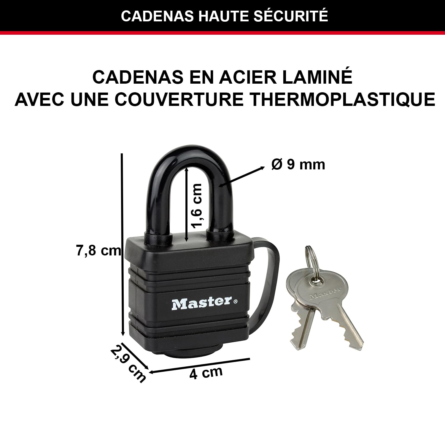 Master Lock 8271EURDAT Câble antivol à boucles avec Cadenas à Clé et Point d'Ancrage, 4,5 m
