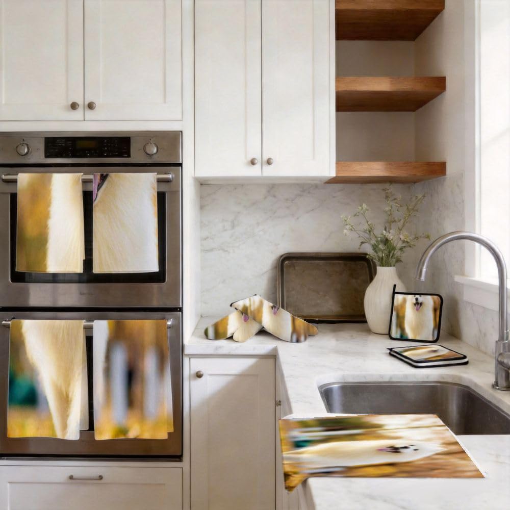 9PCS Fluffy White Samoied Cucina Decor e Accessori Set