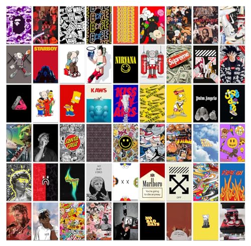 Image of Pack of 54 Hypebeast Wall Collage Kit Posters - 4 x 6 Inches Wall Decor Poster - Wall Art For Bedroom, Living room, Office - 1 Tissue Tape
