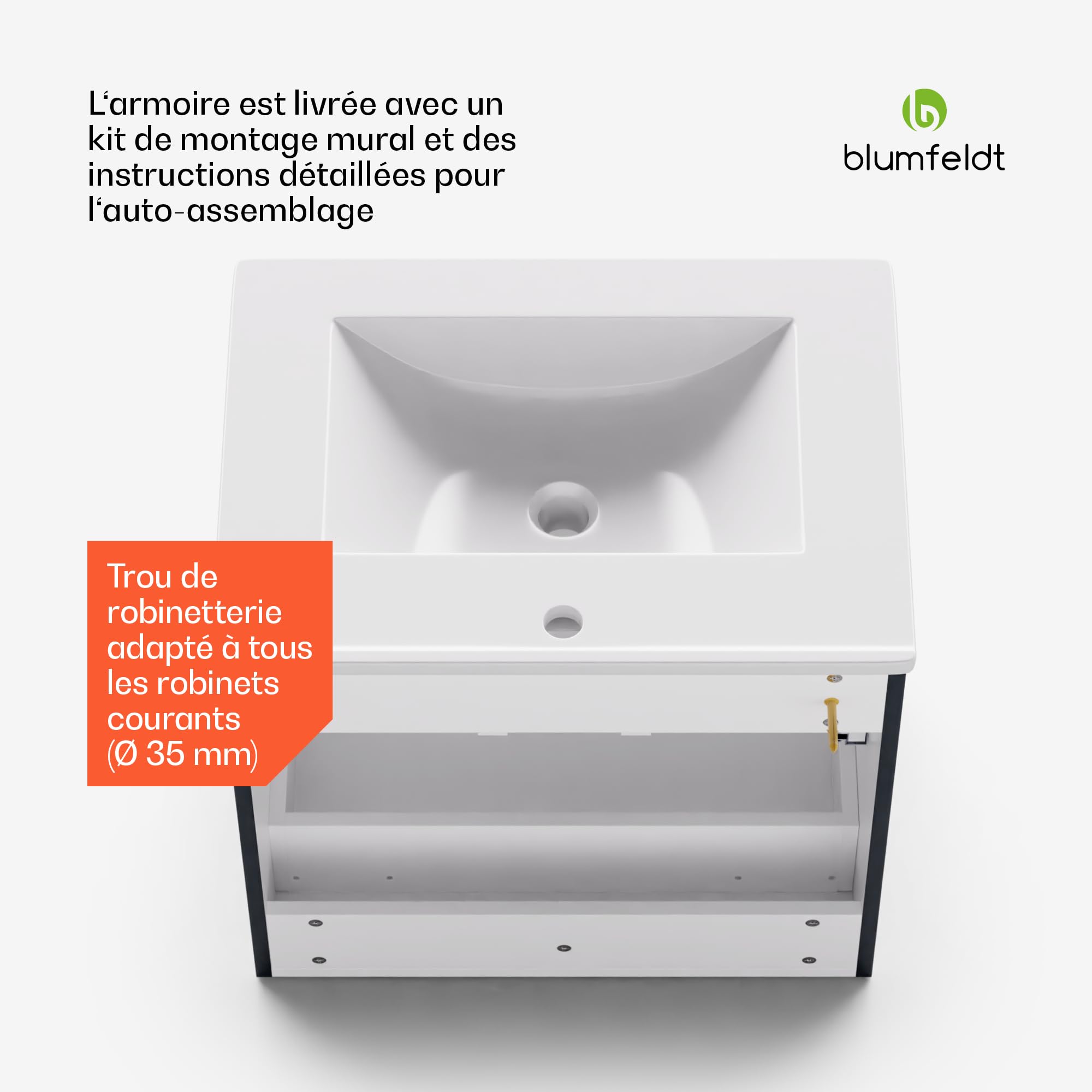 blumfeldt Johnstone Meuble Lavabo Salle de Bain - Anthracite, Finition Brillante, Évier Céramique, Tiroirs Spacieux, Fermeture Douce, Matériau Résistant à l'Humidité, Installation Facile