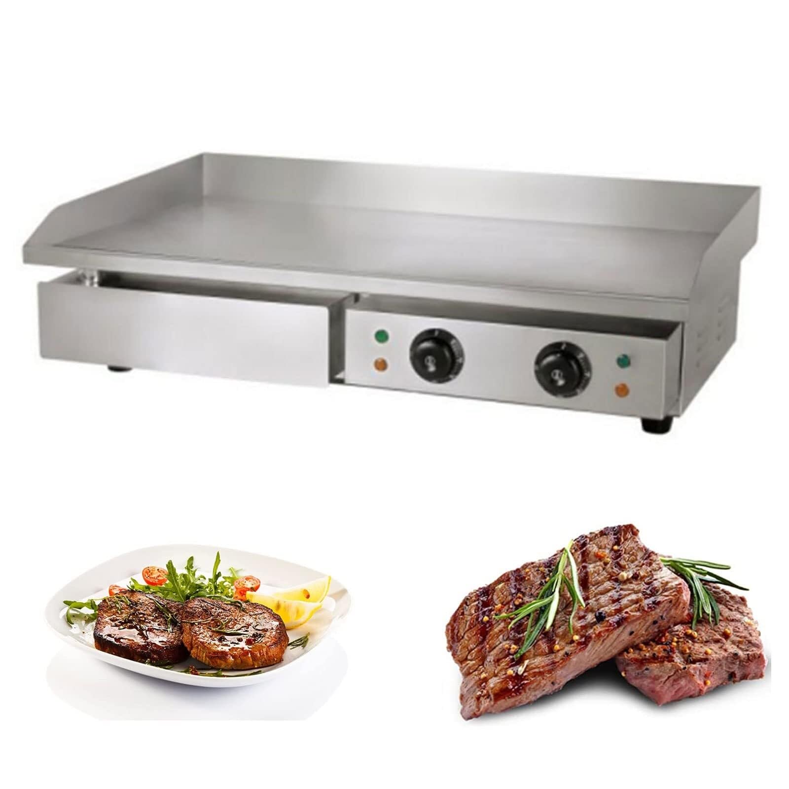 Electric Countertop Griddle, Stainless Steel Commercial BBQ Grill Hot Plate for Home & Restaurant, Power 3000W/4400W Griddle Frying Eggs, Bacon, Burgers, Pies, Meats