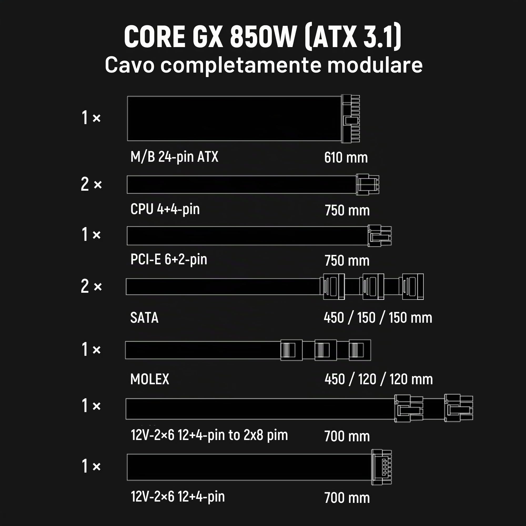 Seasonic CORE V2 GX-850 (ATX3) - 850W - 80+ Gold - ATX 3.0 e PCIe 5.1 Ready - Full-Modulare - Fattore di forma ATX - Condensatore premium - 7 anni di garanzia - Compatibile con Nvidia RTX 30/40 Super