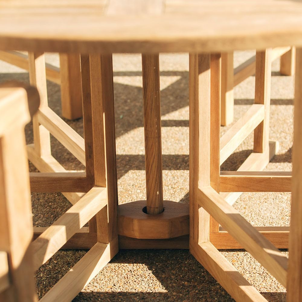 TITAN GREAT OUTDOORS Ash & Ember Luna Grade A Teak 47" Round Dining Table, Drop Leaf Design, Indoor Outdoor Patio or Porch Dining, Weather Resistant Solid Wood with Umbrella Hole