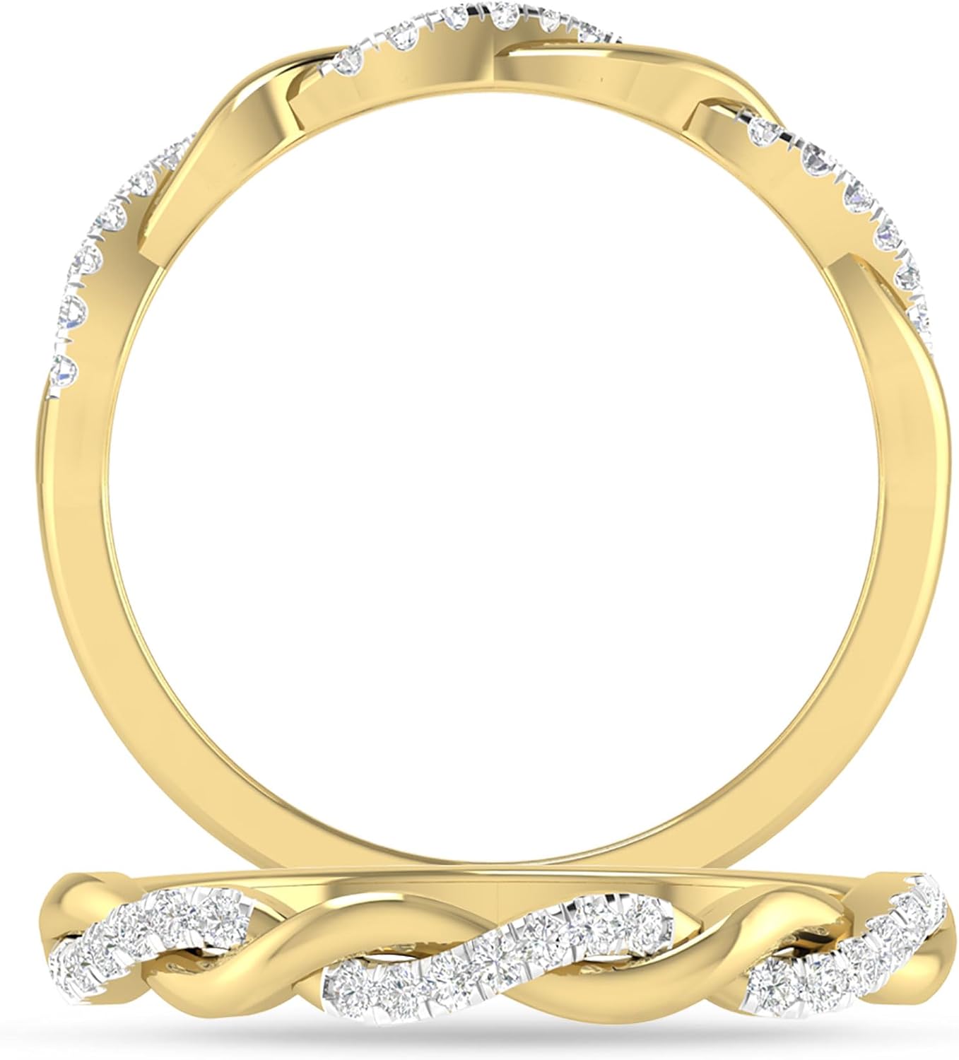 Inspereza Solid 14k Real Gold Minimalist Infinity Reef Knot Thin Stackable Diamond Ring | 1/10 Ct TW Real Diamond Engagement Anniversary Wedding Band for Women | Simple Gold Stacking Rings (Size 4-9)