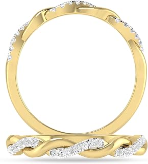 Inspereza Solid 14k Real Gold Minimalist Infinity Reef Knot Thin Stackable Diamond Ring | 1/10 Ct TW Real Diamond Engagement Anniversary Wedding Band for Women | Simple Gold Stacking Rings (Size 4-9)