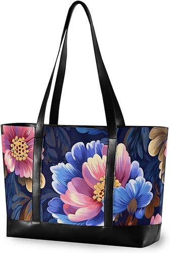 Miniatura 1 de Azul y rosa retro romántico flores esenciales bolsas de computadora para computadoras portátiles con cremallera bolsas de trabajo para viajeros con