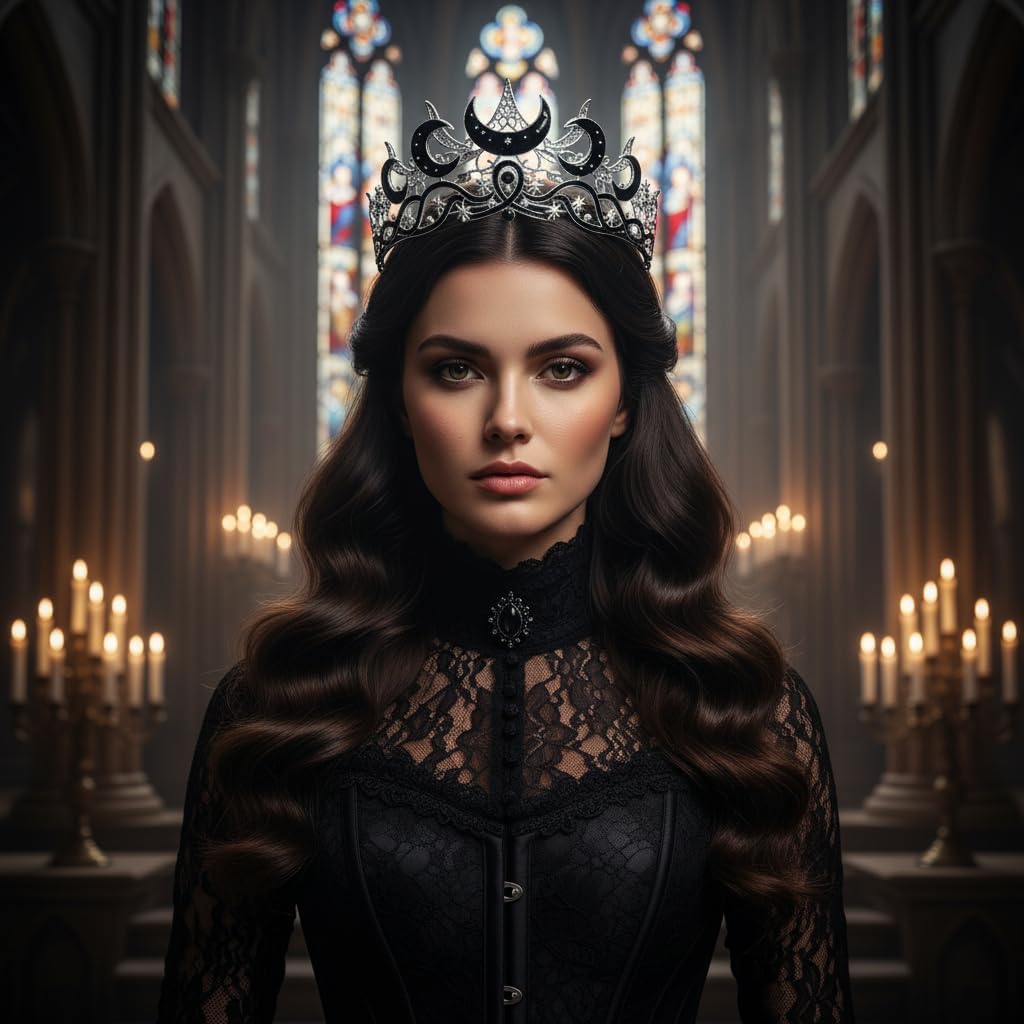 Celestial Queen Rhinestone Crown for Women, Gothic Moon and Star Tiara Headpiece, Royal Adult Cosplay & Bridal Wedding Hair Accessories