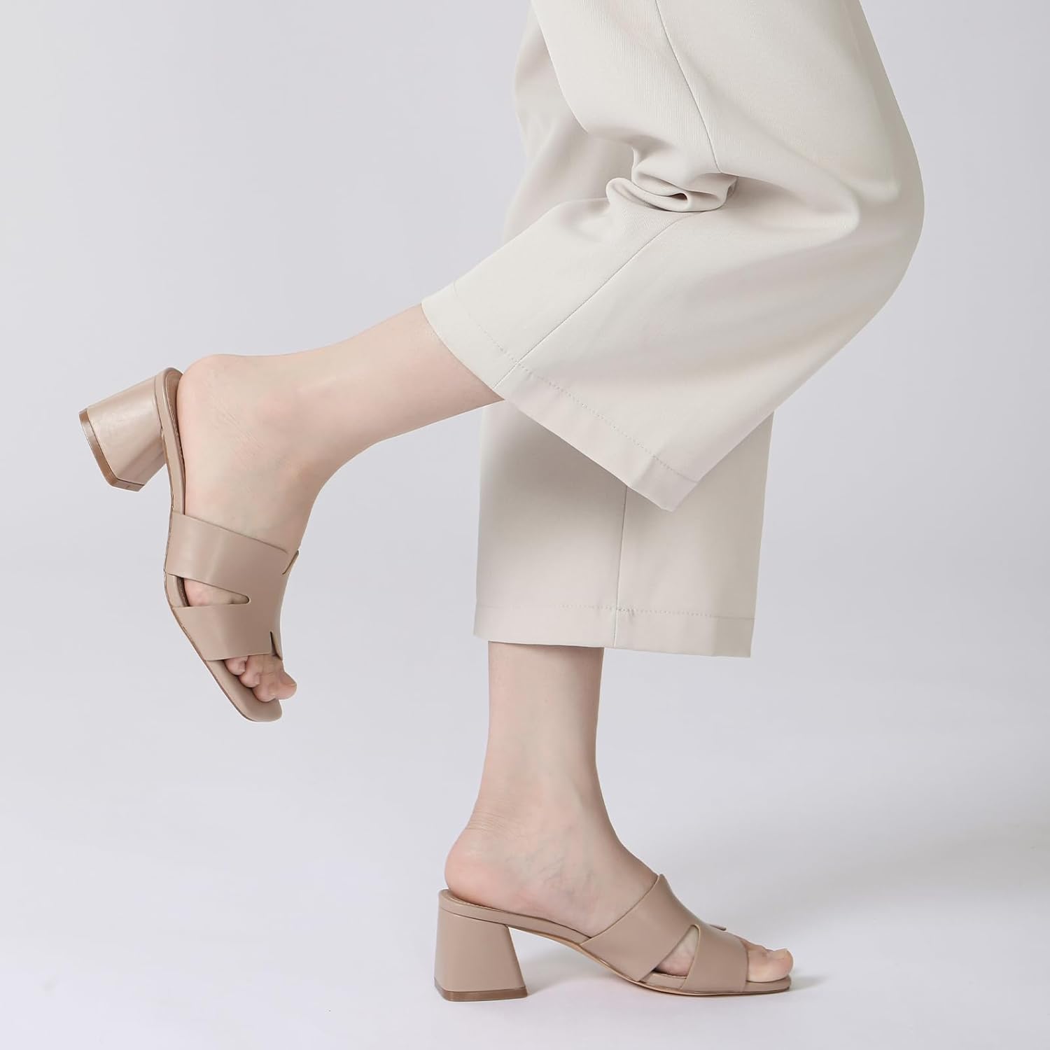 Women's Square Open Toe Sandals Low Block Chunky Heel Slip on Comfortable Casual Sandals for Daily Wear - Image 7