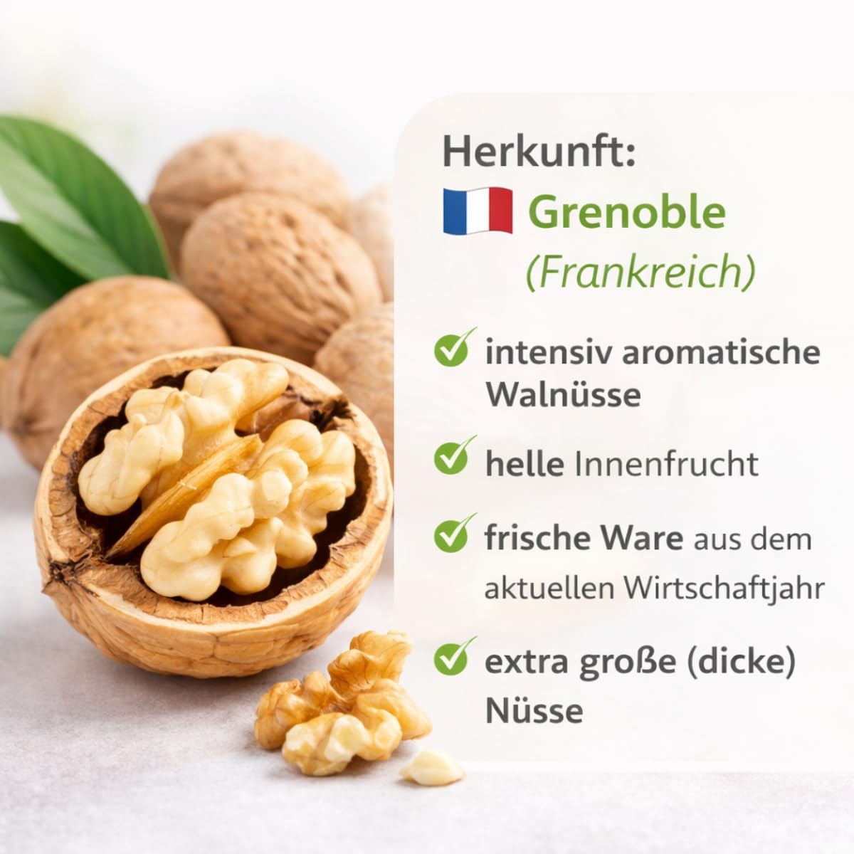 Französische Walnüsse (Grenobler), 2,5kg, Dicke Sortierung 32/+, unbehandelt, intensiv aromatisch, helle Innenfrucht, frische Ware aus neuester Ernte