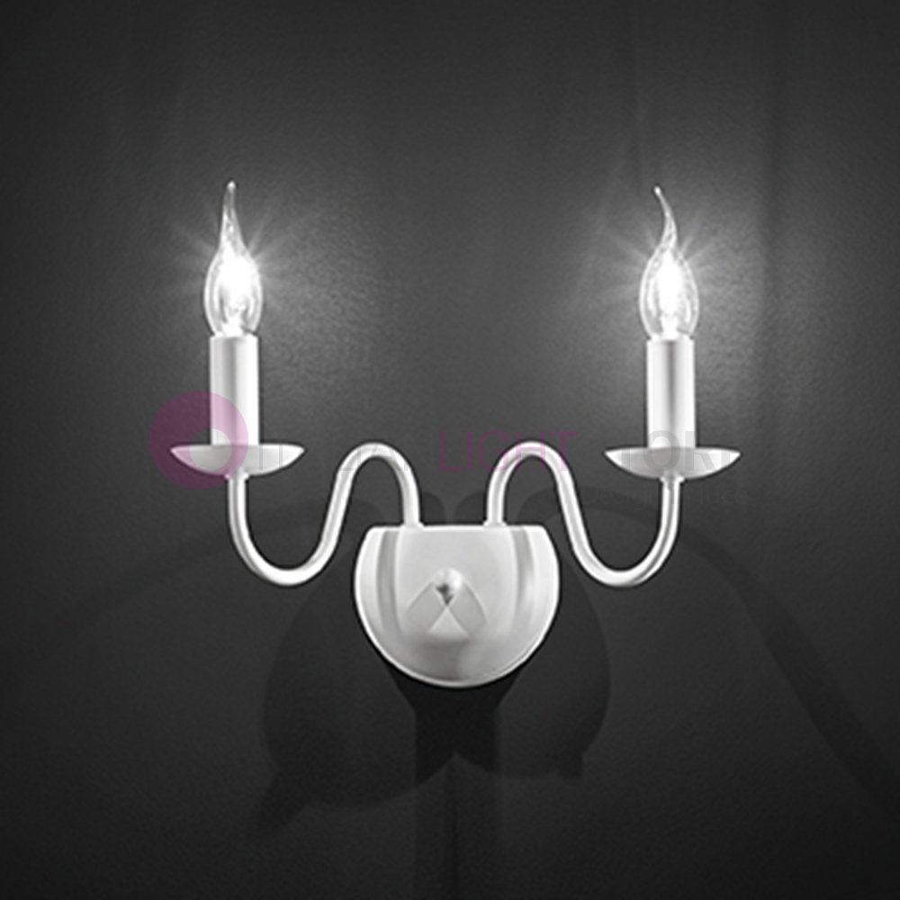 FIAMMINGO LAMPADA PARETE 2 LUCI BIANCO OPACO 2XE14 STILE PROVENZALE CLASSICO RUSTICO COUNTRY CHABBY CHIC